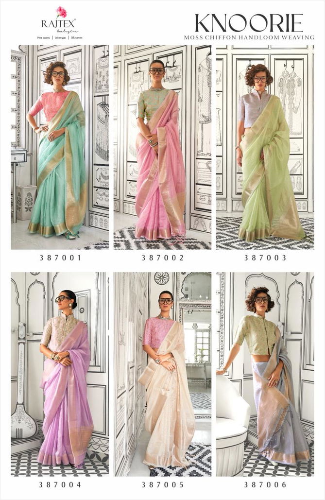 Knoorie By Rajtex Moss Chiffon Handloom Weaving Saree Exporters In India